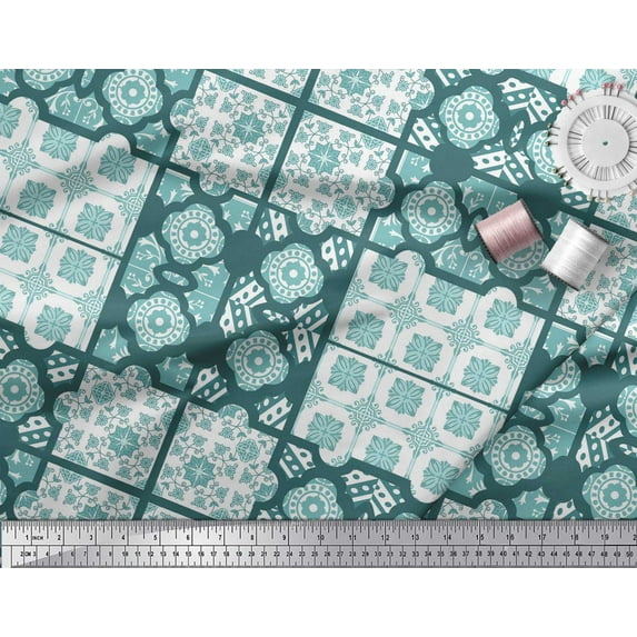 Soimoi Cotton Voile Fabric Check & Quatrefoil Patchwork Print Sewing Fabric Yard 42 Inch Wide