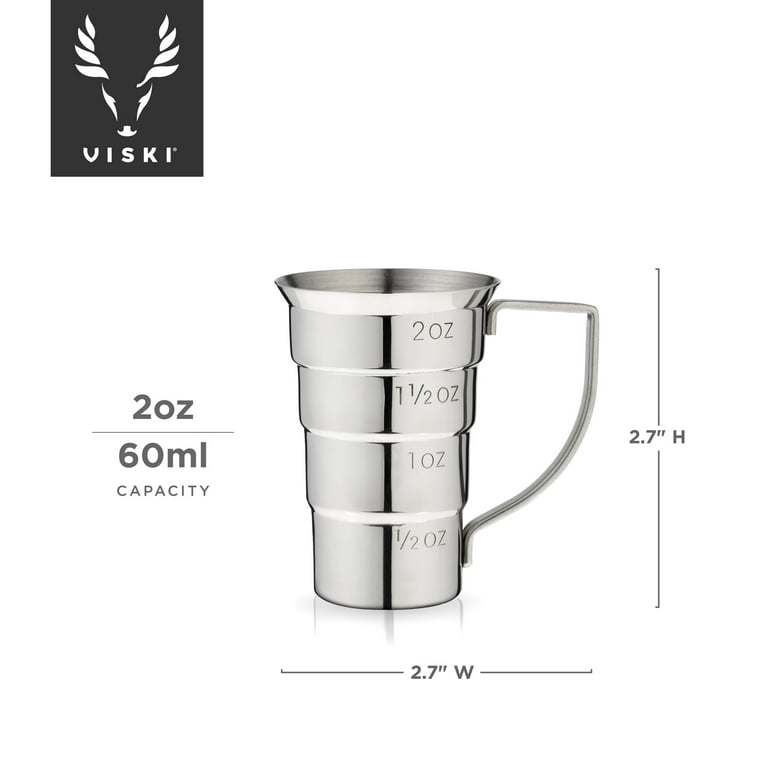 Viski Stainless Steel Stepped Jigger With Handle, Measuring Cup for  Cocktail 