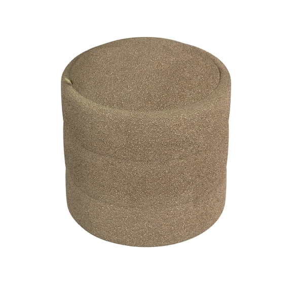 Modern Storage Ottoman, Brown Boucle Seat Cushion, 18 Inch Round