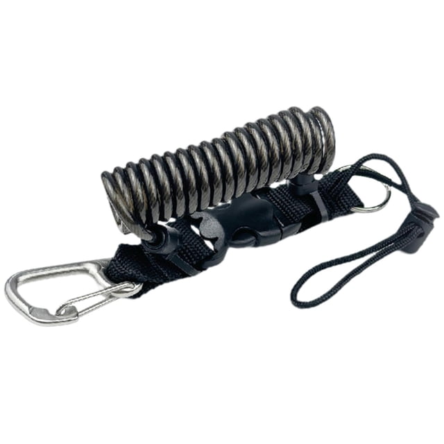 Lipstore Diving Coil Lanyard Spring Coiled Camera Lanyard Metal with Hook Freediving Rope Black