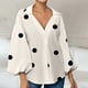 thumbnail image 4 of Women's Solid Color Long Sleeve Puff Sleeve Blouse Collared V Neck Top Shirts White XXXL, 4 of 4