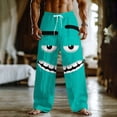 thumbnail image 4 of UVEASISHA Mens Funny Pants with Pockets Summer Loose Straight Leg Linen Pants Novelty 3D Cartoon Print Beach Slacks Stretch Waist Drawstring Trousers Mint Green L, 4 of 6