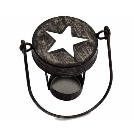 Latigo Handle Light - Star Cutout Tea Light Candle Holder Lids for Regular Mouth Mason Jars (3 Pack, Antique Black with Handle)