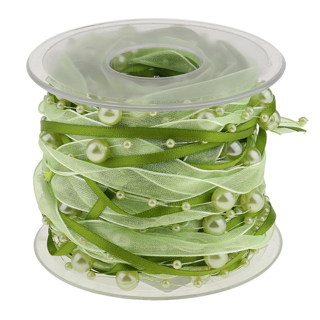 S SERENABLE 3x 10m Pearl Beaded Ribbon for Sewing/Garment/Clothes Accessory Green