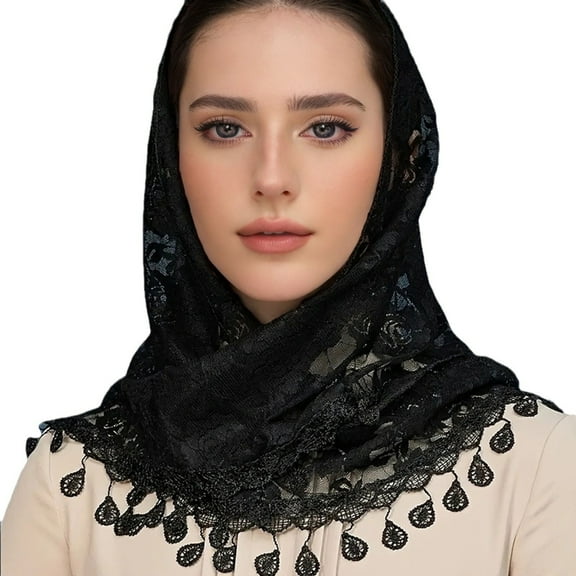 Sinyiin Lace Flower Wedding Veils Mass Head Scarf Church Lace Head Wrap for Bridal Shower