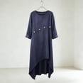 thumbnail image 3 of Adeawade Womens Summer Dresses Long Sleeve Dress Loose Fit Long Button Downline Dress With Round Neck And Asymmetric Hem Trend Wear M Navy, 3 of 6