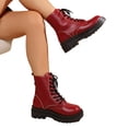 thumbnail image 4 of Thick Sole Work Boots,Vintage Military Booties,Brown Combat Boots,Women Vintage Lace Up Combat Boots Thick Lug Sole Low Top Ankle Booties Casual Work Booties,Wine 9, 4 of 6