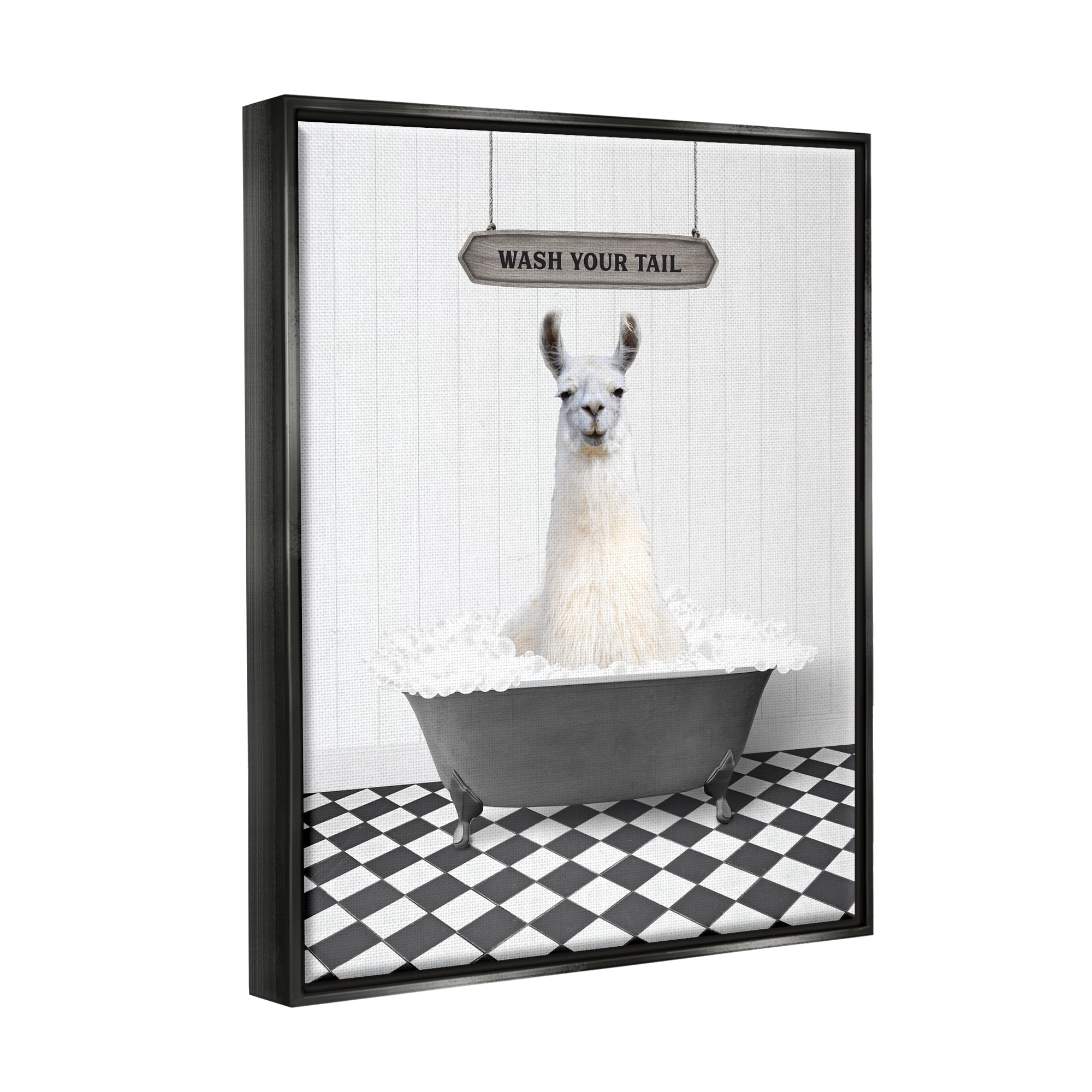 Stupell Industries Wash Your Tail Phrase Animals & Insects Painting Black Floater Framed Art Print Wall Art, 17 x 21