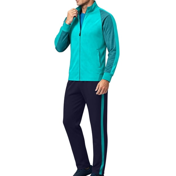 Maqroz Mens Two Piece Tracksuit Sets Contrast Raglan Sleeve Zip Up Jacket Side Stripe Sweatpants Casual Athletic Activewear Outfits for Morning Running