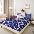 thumbnail image 4 of Manfei Retro Geometric Print Twin Sheet Sets,Rustic Western Twin Fitted Sheet,Blue White Flat Sheet For Girls Kids,Luxury Bedroom Decor,3 Pieces, 4 of 7