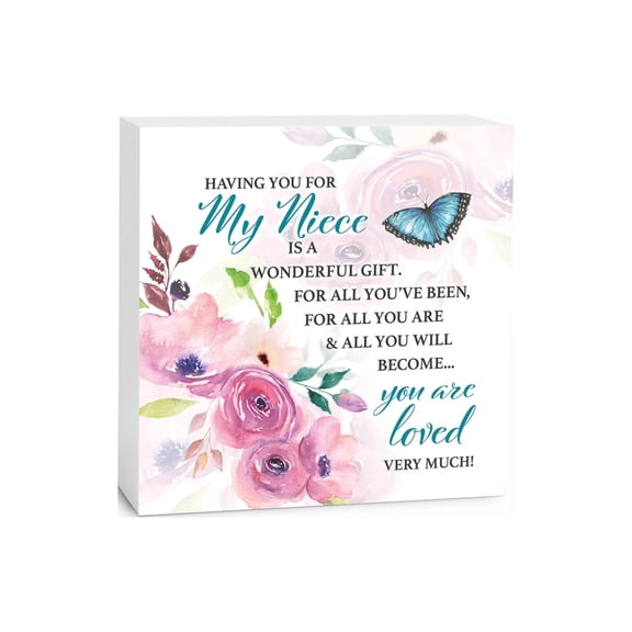 Niece Wonderful Loved Fuchsia Floral 5 x 5 Wood Tabletop Sign Plaque