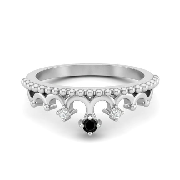 Mooneye 2mm Round Natural Black Spinel 925 Sterling Silver Women Crown Tiara Wedding Gift Ring