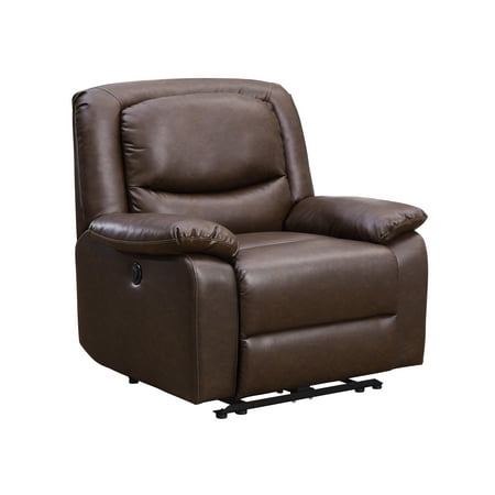 Serta Push-Button Power Recliner with Deep Body Cushions, Brown Faux Leather Upholstery