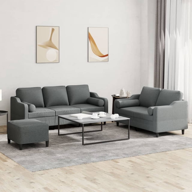 vidaXL Ensemble de Canapé 3 Pcs avec Coussins Tissu Gris Foncé