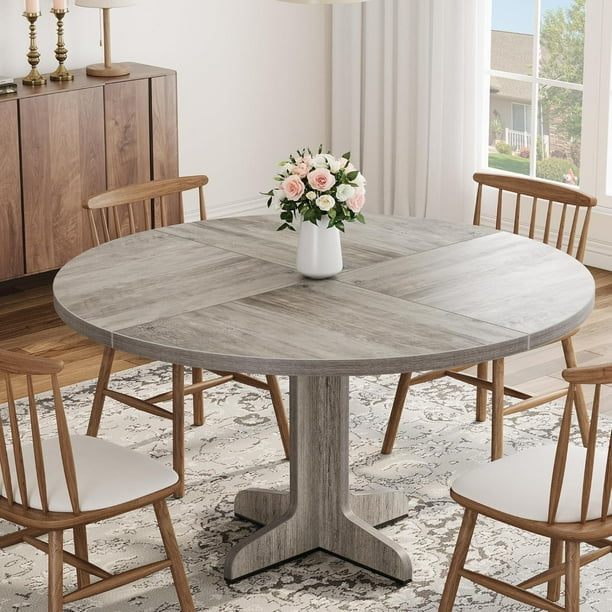 Historyli Mesa de comedor redonda de 47 pulgadas para 4 personas, estilo rústico, para cocina y comedor, color gris