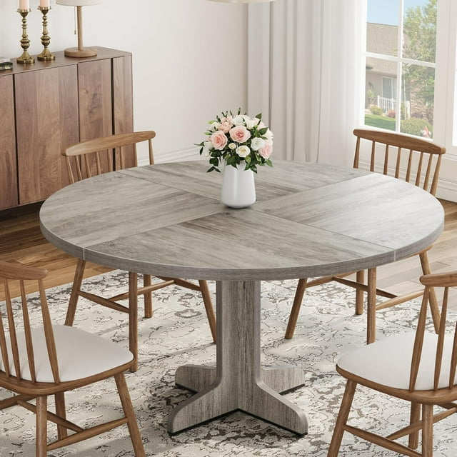 Historyli Mesa de comedor redonda de 47 pulgadas para 4 personas, estilo rústico, para cocina y comedor, color gris