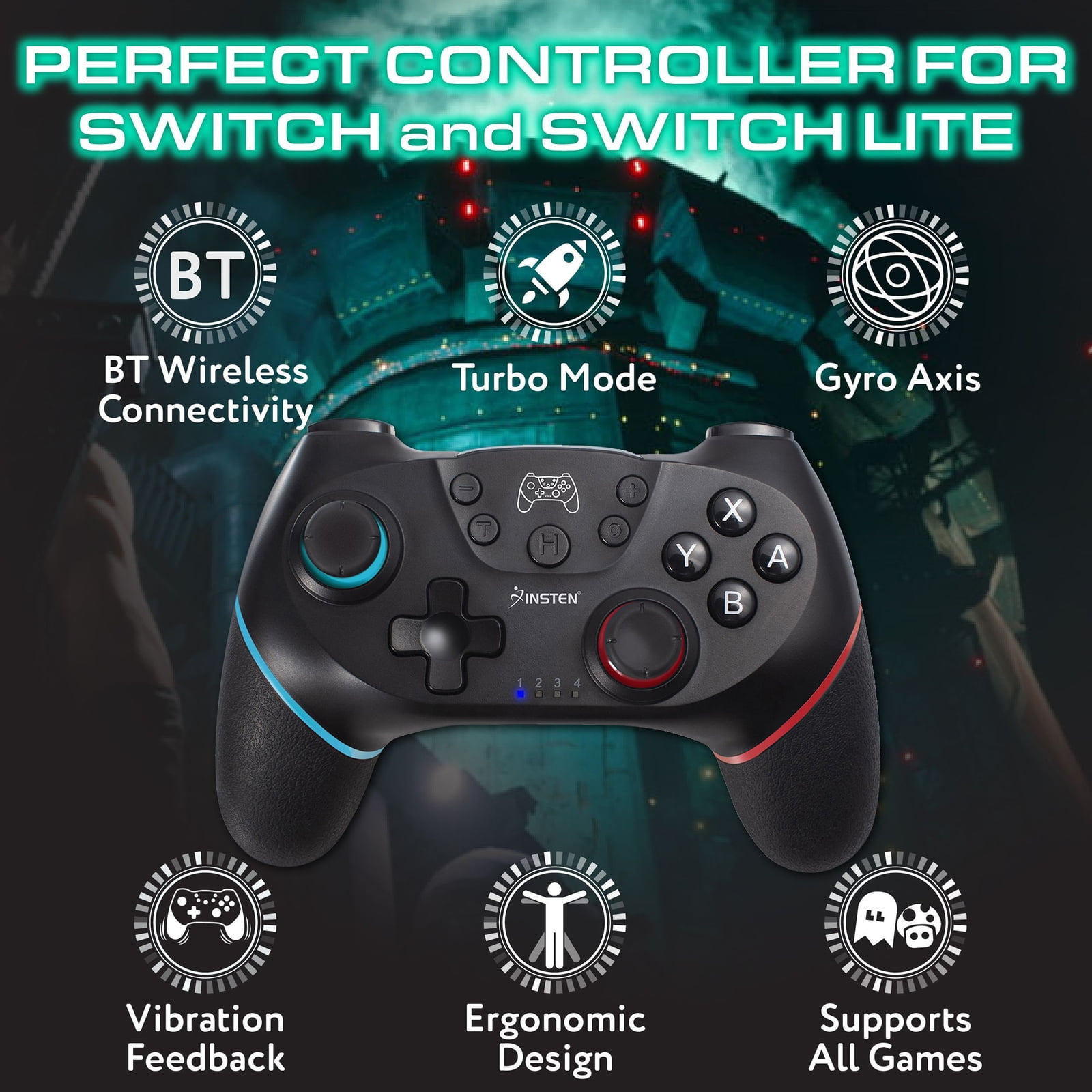 Insten Wireless Pro Controller For Nintendo Switch / Oled Model / Switch  Lite Console, Supports Gyro Axis, Turbo And Dual Vibration, Black : Target