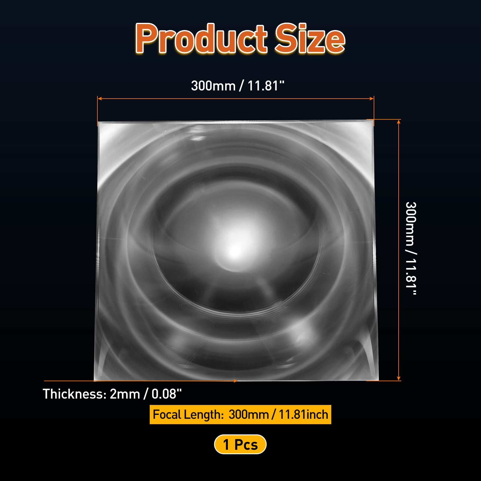 Uxcell Fresnel Lens, 300mm Length Acrylic Lens Solar Focal Length 300mm Magnifier Glass for Solar Heating Small Magnifier Physics Teaching, Transparent