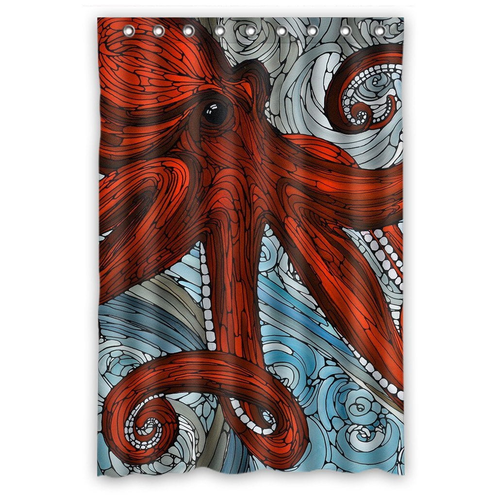 GCKG Red Octopus Bathroom Shower Curtain, Shower Rings Included 100