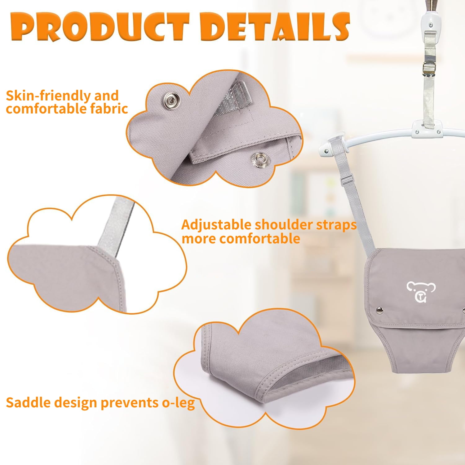 G TALECO GEAR Baby Jumper, Baby Doorway Jumper with Adjustable Strap, Protable Baby Jumpers and Bouncers, Easy to Assemble, Toddler Bouncer Jumper with Floor Mat, Gray