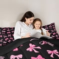 thumbnail image 4 of Manfei Pink Coquette Bowknot Queen Comforter Set For Girls,Pink Princess Bow Bedding Comforter Set For Kids,Black Reversible,3-Piece, 4 of 7