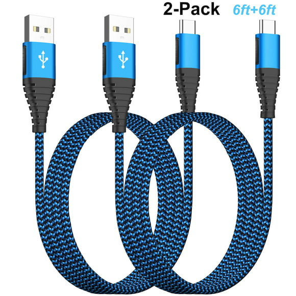 2Pack 6ft USB C Charger Cable,C Type Charger Braided for Samsung Galaxy,Note,LG-Blue