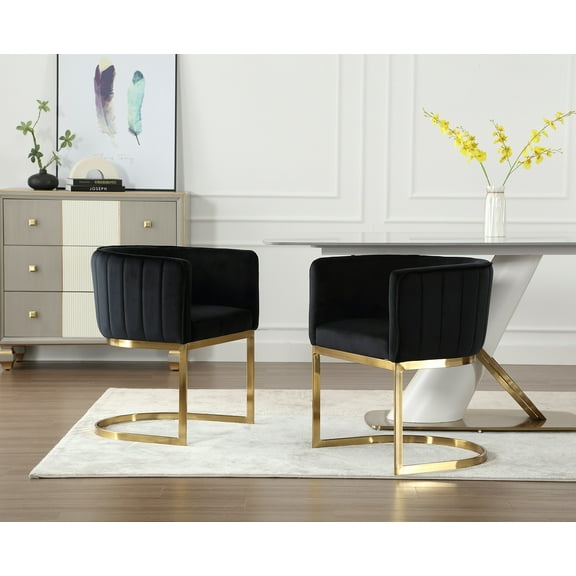 Dayalane Modern Barrel Dining Chairs Set of 2, Velvet Upholstered Kitchen and Dining Room Side Chairs, Comfy Armchair with Metal Frame for Living Room Bedroom Cafe, Black