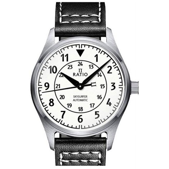 Ratio RTS316 Skysurfer Pilote Cadran Entièrement Lumineux Cuir Automatique 200 m Montre pour Homme, Blanc