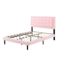 thumbnail image 6 of BSHTI Queen Size Platform Bed Frame with Square Tufted Upholstered Headboard – Solid Wood Frame, 10 Wood Slats, Center Support Leg, Under-Bed Clearance, No Box Spring Needed, Pink, 6 of 12
