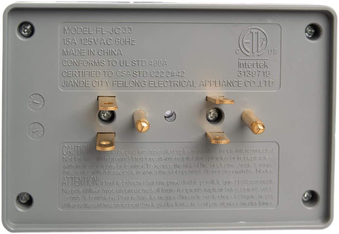 2 Side Entry 6-Way Electrical Socket Outlet Splitter Wall Mount Adapter In Grey 