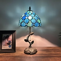 Tiffany Table Lamp Blue Stained Glass Crystal Beans LED Bulb Included for Living Room Bedroom Bedside 8"W*8"D*16"H