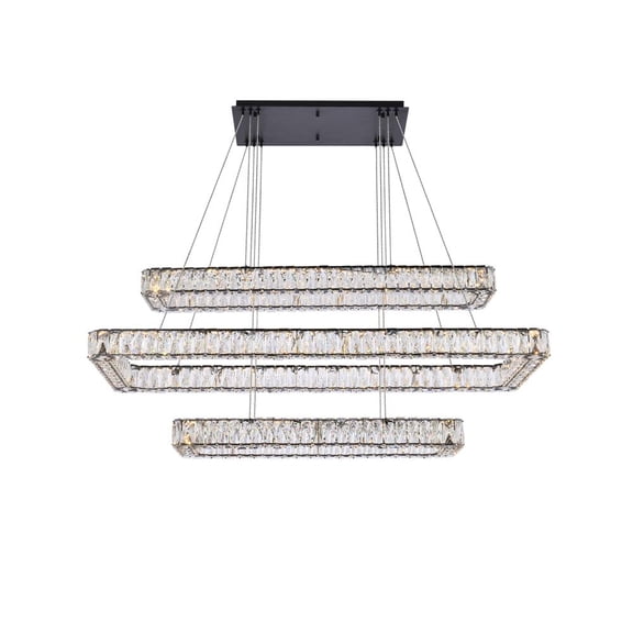 Elegant Lighting Monroe 50" Rectangle Crystal LED Triple Pendant in Black