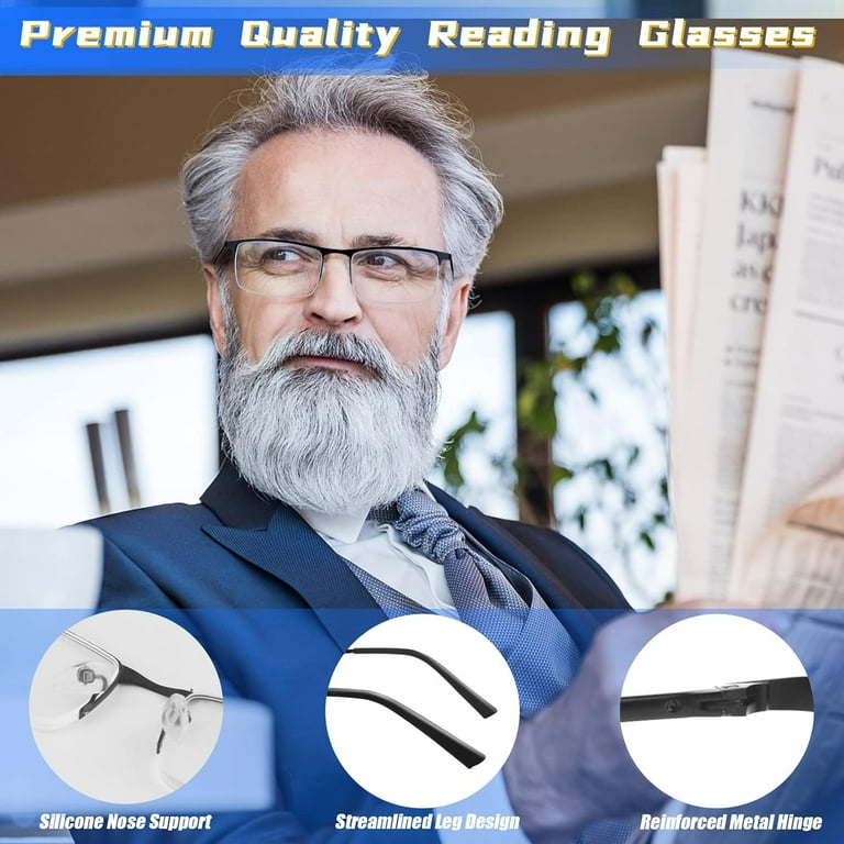 Pack Blue Light Blocking Reading Glasses for Men, Stylish Half