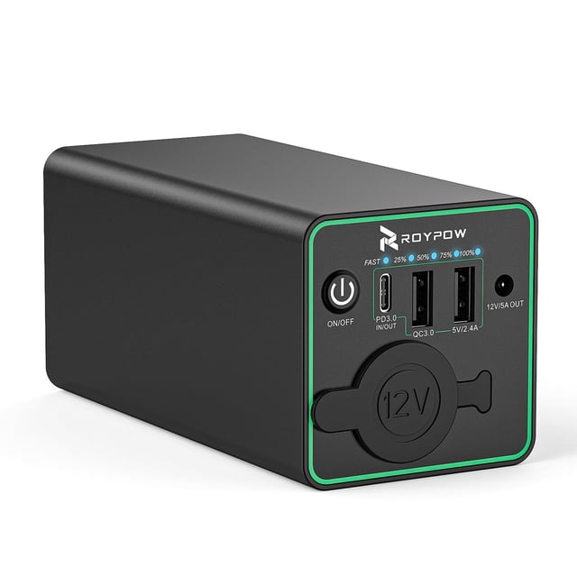 Banco de Energía RoyPow 30 W Negro con Enchufe de Encendedor de Cigarrillos y USB C para Portátil