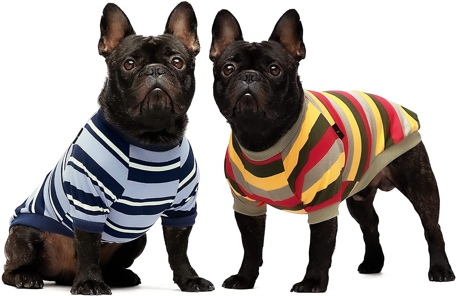 Fitwarm 2-Pack 100% Cotton Striped Dog Shirt for Pet Clothes Puppy T-Shirts Cat Tee Breathable Stretchy Black-White Red-Blue 