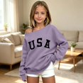 thumbnail image 4 of Kids Girls USA Graphic Sweatshirt Letter Print Long Sleeve Boat Neck Loose Fit Casual Pullover Top 11-12 Years, 4 of 4