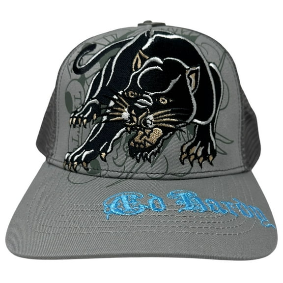 Ed Hardy Trucker Hat Embroidered Tattoo Crouching Panther Grey Snapback Cap