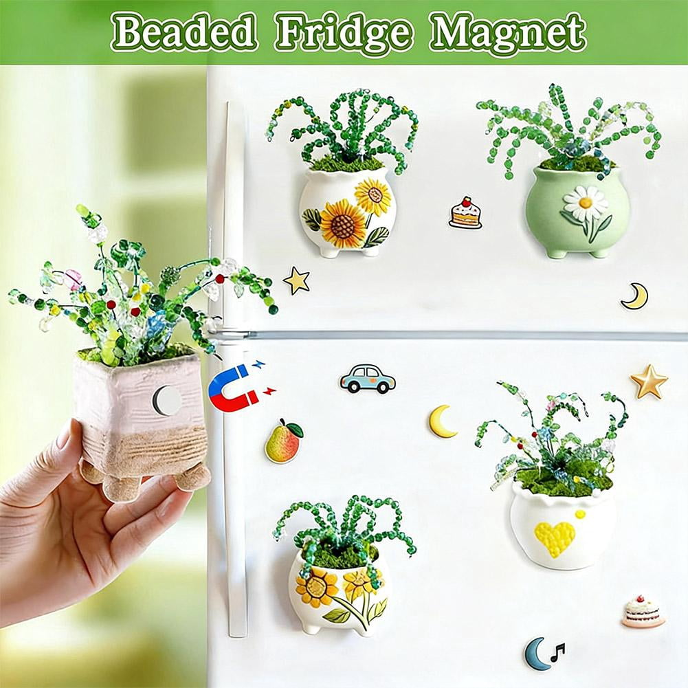 Green Glass Beaded Plant Kit,Plant Beaded Crystal Glass Leaf Bead for Plants Making,Complete Beading Kits with Pots and Moss for DIY Plants Making Crafts Earrings Necklace