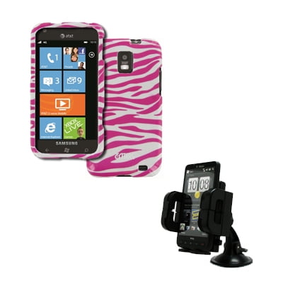 EMPIRE Samsung Focus S I937 Design Case Cover (Pink and White Zebra Stripes) + Car Dashboard Mount [EMPIRE