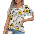 thumbnail image 5 of Summer Short Sleeve Tops for Women Trendy 2025 Pleated Dressy Casual Blouses Crew Neck Solid Color T Shirts (Medium, Yellow 01), 5 of 7