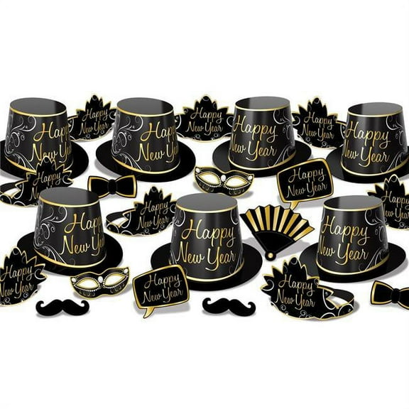 Beistle 88508BKGD50 Simply Paper New Year Assortment for 50 Party Accessory, Black & Gold