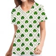 thumbnail image 2 of New Year New You! Snorda Womens Nursing Scrub Tops St. Patrick's Day Leaf Print Working Uniform Short Sleeve V-Neck Workwear Blouse T-shirt with Pockets, 2 of 5
