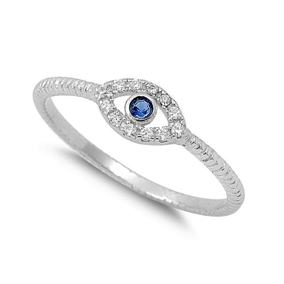 Evil Eye Simulated Sapphire Cubic Zirconia Sterling Silver 925