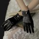 thumbnail image 4 of Women Sunscreen Anti-UV Elastic Thin Mittens Satin Pearl Pendant Short Gloves, 4 of 5