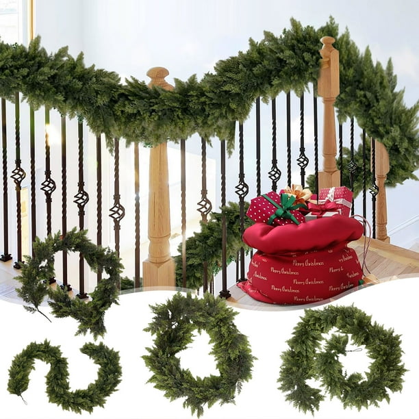 Decoraciones Árbol de Navidad artificial colgante de ratán verde para decoración de chimenea y pared, 150 cm, 1 unidad JASKFLY
