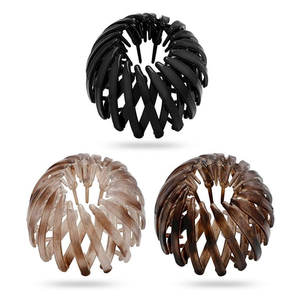 3 Pack Birds Nest Hair Clip Expandable Pony Tail Holders Vintage Geometric Retractable Hair Loops Pony Tails Claw Hair Holders Accessory Clip Bun Maker Hair Styling Tool Claw Hair Clips