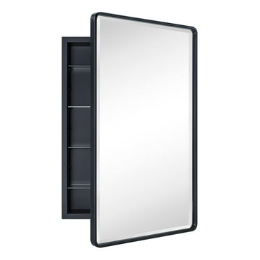 Farmhouse Black Recessed Rectangle Bathroom Medicine Cabinet with Beveled Vanity Mirror for Wall 20x30''