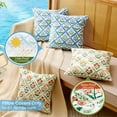 thumbnail image 2 of Blue and Green Floral Outdoor Throw Pillow Covers 18x18 Waterproof Set of 2, Block Print Outside Pillow Cover with Piping Edge, Navy Blue Outdoor Pillows for Porch and Patio Furniture, 2 of 6