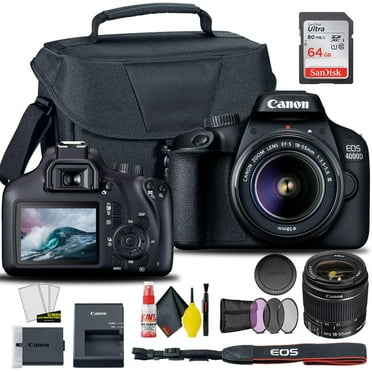 Canon EOS 4000D / Rebel T100 DSLR Camera with 18-55mm Lens, 64GB SD Card, Bag, & Filter - 1 Unit (International Version)