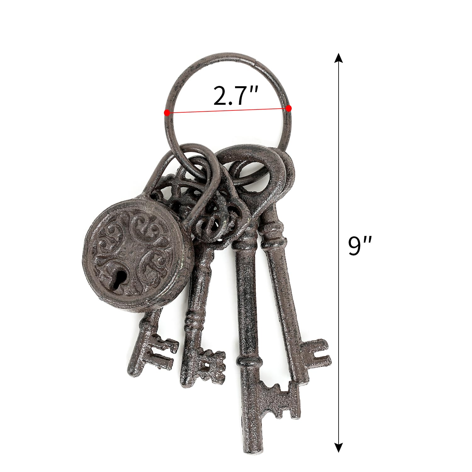 Sungmor Cast Iron Skeleton Keys, Old Fashioned Pirate Treasure Chest Keys Set, Antique Style Keyring Props Keys Halloween Decor, Decorative Keys for Home Garden